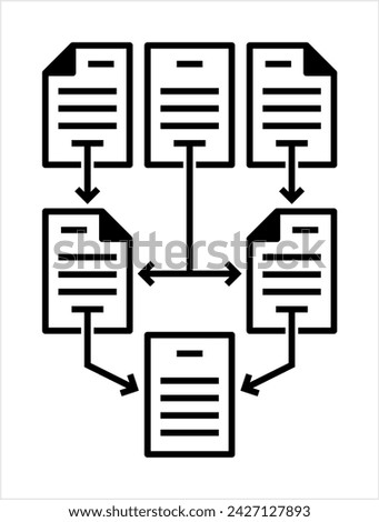 File Merge Icon, Combine, Join Together Multiple Files Into One Single File Vector Art Illustration