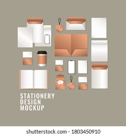 file and mockup set on gray background of corporate identity and stationery design theme Vector illustration