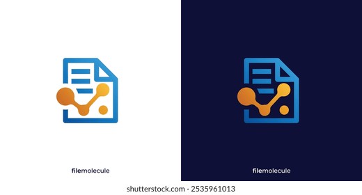 File Molecule Logo. File Document and Dot Connect Molecular with Modern Minimalist Style. Data File Logo, Icon, Symbol, Vector, Design Inspiration.