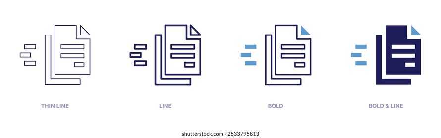 File motion icon in 4 different styles. Thin Line, Line, Bold, and Bold Line. Duotone style. Editable stroke.