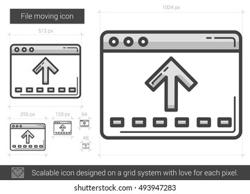 File moving vector line icon isolated on white background. File moving line icon for infographic, website or app. Scalable icon designed on a grid system.