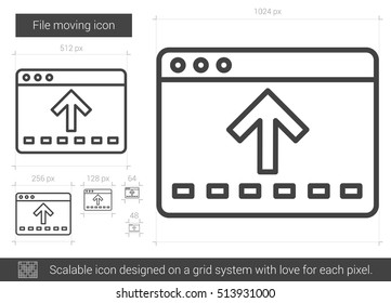 File moving vector line icon isolated on white background. File moving line icon for infographic, website or app. Scalable icon designed on a grid system.