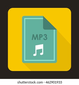 File MP3 icon in flat style with long shadow. Document type symbol
