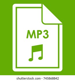 File MP3 icon white isolated on green background. Vector illustration