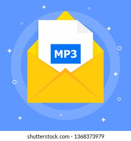 File MP3 sent by message. Shown on a blue background with white elements.