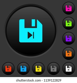 File next dark push buttons with vivid color icons on dark grey background
