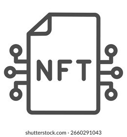 Archivo de icono de línea de red criptográfica NFT, concepto de metaverso. Gráficos de Vector. Certificado de token no fungible, signo de documento sobre fondo blanco, icono de estilo de contorno para móvil o Diseño web