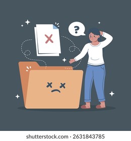 File not fount with woman character illustration in isolated background