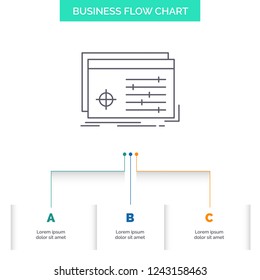 File, object, processing, settings, software Business Flow Chart Design with 3 Steps. Line Icon For Presentation Background Template Place for text