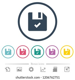 File ok flat color icons in round outlines. 6 bonus icons included.
