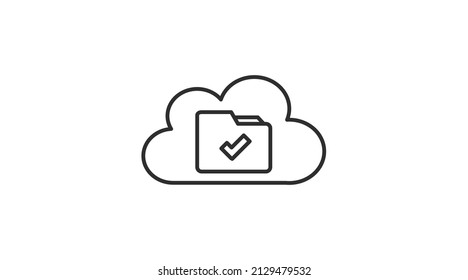 File on a cloud icon. Vector linear black and white editable illustration