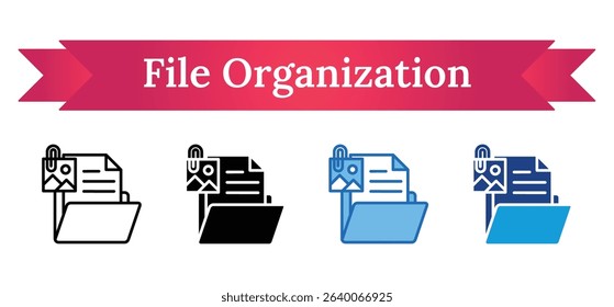 File Organization Multi Style Icon - Folder with documents and attachments, representing efficient digital file management