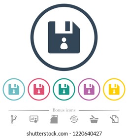 File owner flat color icons in round outlines. 6 bonus icons included.