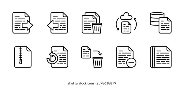 file paper document management icons. outline minimal style icon set