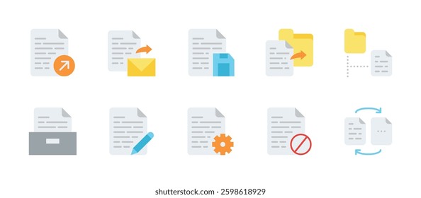 file paper document management icons. flat color style icon set