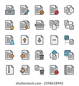file paper document management icons. filled color style icon set