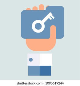 File password, key in hand.
