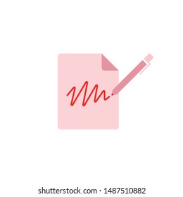file with pen. made in pink and red signature in serenity and white background