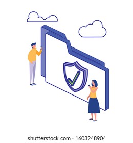 File people and shield design of Security system warning protection danger web alert and safe theme Vector illustration