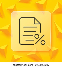 Archivo con un icono de porcentaje establecido. Información, documento de texto, descuento, pdf, privado, libro, nota, información de pago. Concepto de conjunto de datos. Estilo de glasmorfismo. Icono de línea de vector para negocios y publicidad