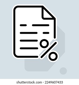 File with percentage line icon. Money, credit, contract, banking system, installment plan, mortgage, securities, documents. Banking concept. Vector sticker line icon on white background