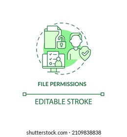 File Permissions Green Concept Icon. Sensitive Data Integrity Abstract Idea Thin Line Illustration. Isolated Outline Drawing. Editable Stroke. Roboto-Medium, Myriad Pro-Bold Fonts Used
