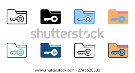File permissions icons set multiple style collection. Editable stroke 
