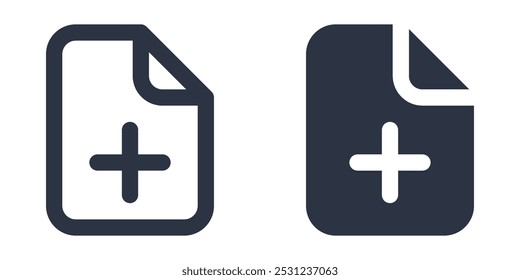 File with Plus simple icons set designed in filled, outline, line and stroke style