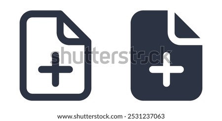 File with Plus simple icons set designed in filled, outline, line and stroke style