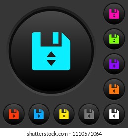 File position dark push buttons with vivid color icons on dark grey background