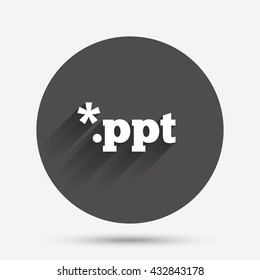 File presentation icon. Download PPT button. PPT file extension symbol. Circle flat button with shadow. Vector