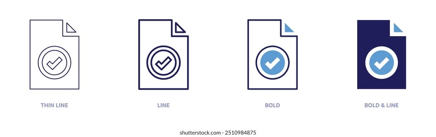 Icono de protección de archivos en 4 estilos diferentes. Línea delgada, línea, negrita y línea negrita. Estilo duotono. Trazo editable.