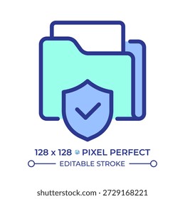 File protection pixel perfect line color icon. Data security, access control. Information encryption. Personal privacy. Isolated vector illustration. Flat colorful symbol design. Editable stroke