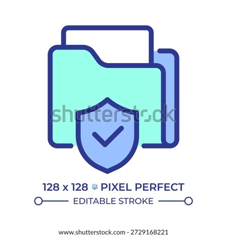File protection pixel perfect line color icon. Data security, access control. Information encryption. Personal privacy. Isolated vector illustration. Flat colorful symbol design. Editable stroke