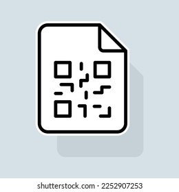 File with qr code line icon. Sticker, product labeling, scan with smartphone, scan me icon, laptop, scanner, scan, buy, shopping. Technology concept. Vector sticker line icon on white background