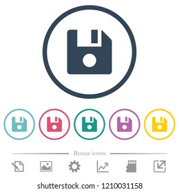 File record flat color icons in round outlines. 6 bonus icons included.