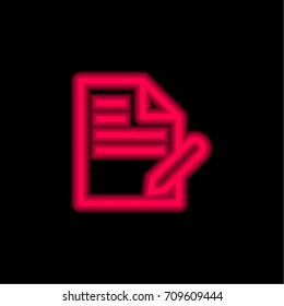 File red glowing neon ui ux icon. Glowing sign logo vector