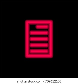 File red glowing neon ui ux icon. Glowing sign logo vector