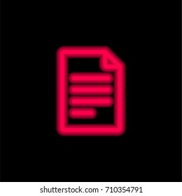 File red glowing neon ui ux icon. Glowing sign logo vector