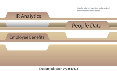 Dateiregister-Ordner mit Mitarbeitervorteilen Personalanalyse und Personendatendokumente Karton-Indexkarten horizontaler Kopienraum-Vektorgrafik