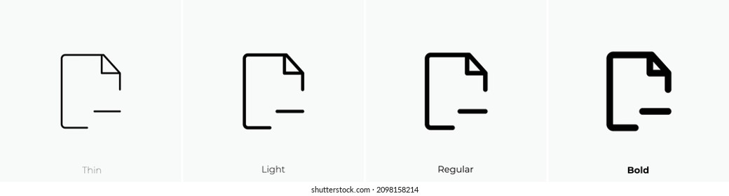 file removal one icon. Thin, Light Regular And Bold style design isolated on white background