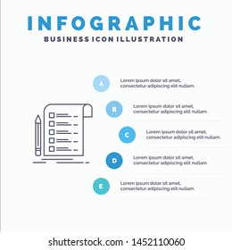 File, Report, Invoice, Card, Checklist Line icon with 5 steps presentation infographics Background