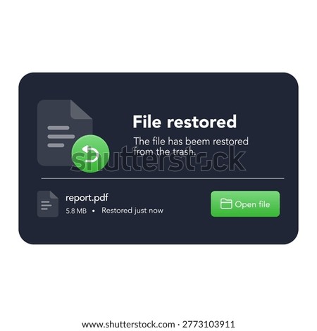 File restored from trash UI notification vector illustration