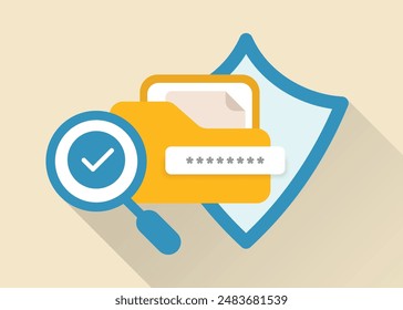 Ilustración plana minimalista de seguridad de archivos y administración segura de datos