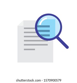 file scan, paper zoom with magnifier simple icon in flat illustration vector isolated in white background
