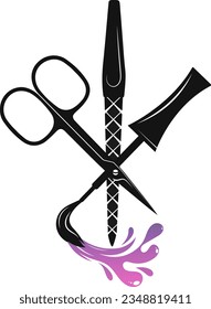 File scissors and brush with nail polish. Symbol for nail salon and manicurist