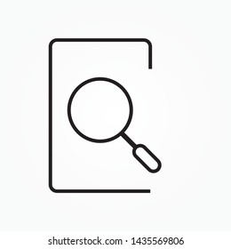 File search icon. Document page with magnifier tool symbol. document simpel search.