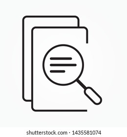 File search icon. Document page with magnifier tool symbol. File search or find icon in simple outline design. EPS10 vector illustration.magnifying glass over document vector icon