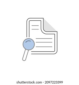File search icon. Document page with magnifier tool symbol. Stock Vector illustration isolated on white background.
