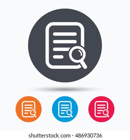 File search icon. Document page with magnifier.